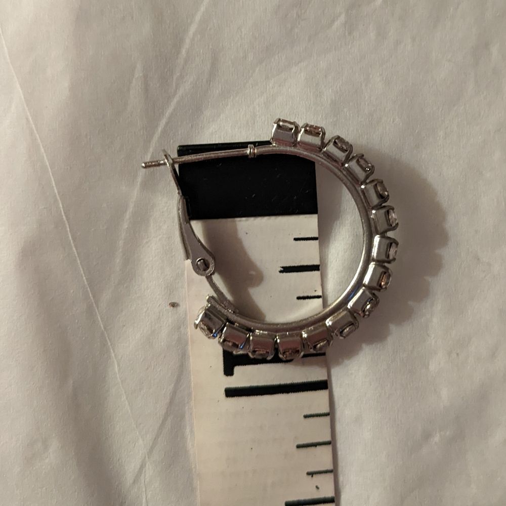 Silver Rhinestone Hoop Earrings Small - Picture 8 of 8